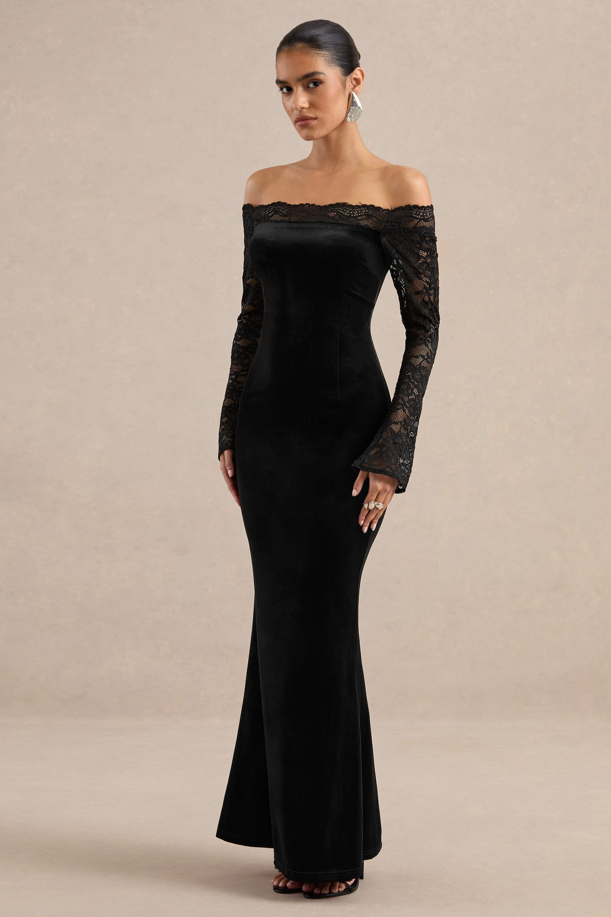 ECM_HR_CL138860001 - Laura _ Black Velvet Bardot Maxi Dress With Lace Long Sleeves2.jpg