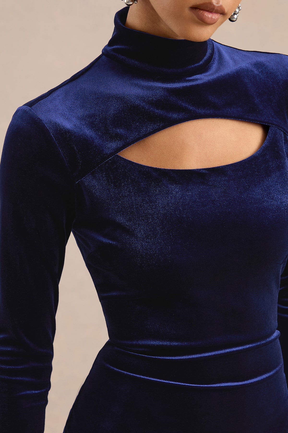 ECM_HR_CL138895010 - Frankie _ Navy Velvet High Neck Long Sleeve Fitted Maxi Dress with Chest Cut Out And Back Split4.jpg