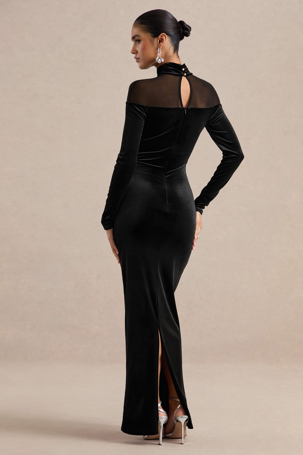 ECM_HR_CL138897001 - Rosa - Black Velvet High Neck Long Sleeve Maxi Dress With Sheer Detailing5.jpg