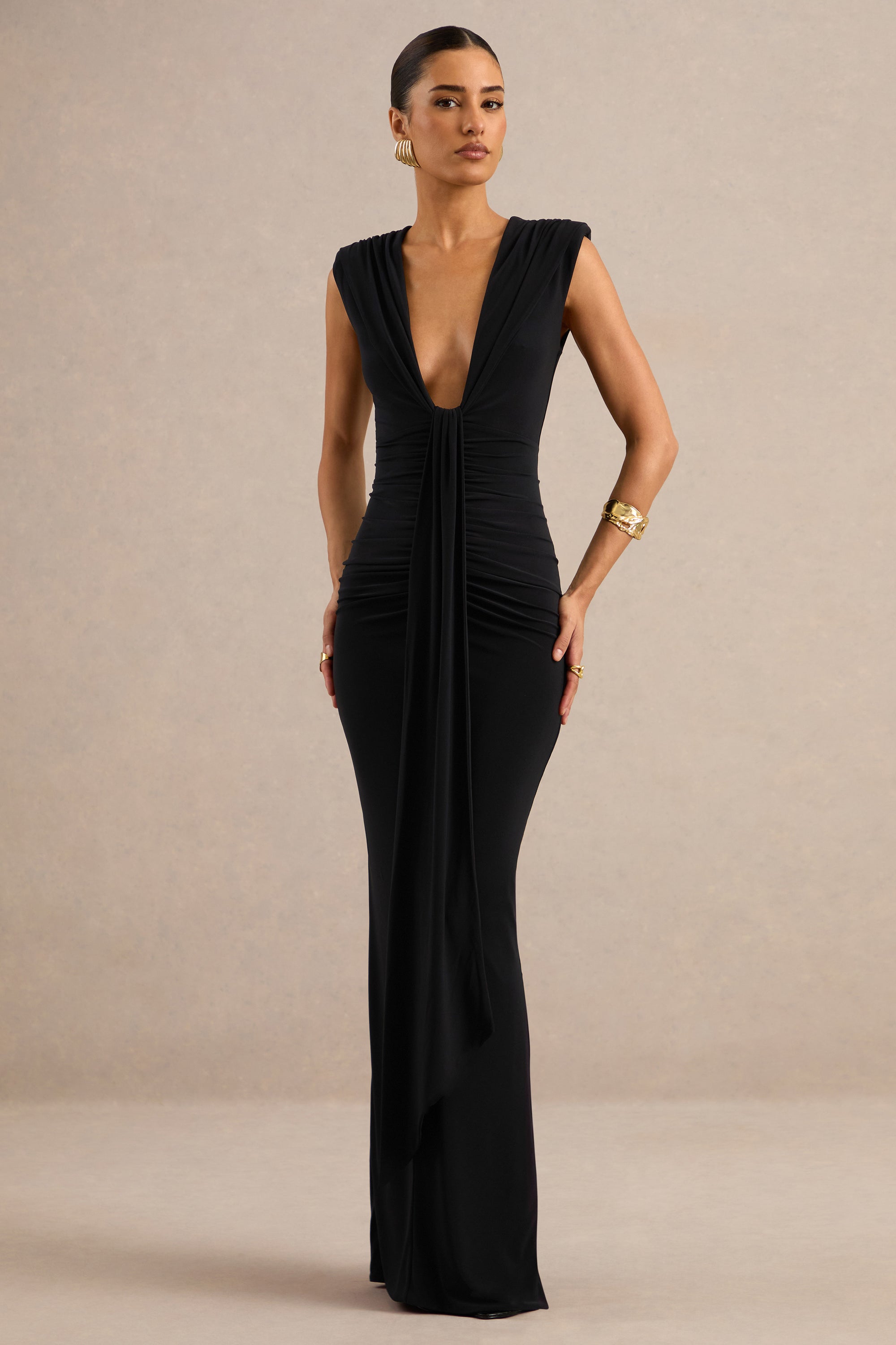 CL13896300106_ECM_HR_CL138963001_-_Eleanor___Black_Plunging_V-Neck_Maxi_Dress_with_Drape_Detailing_0