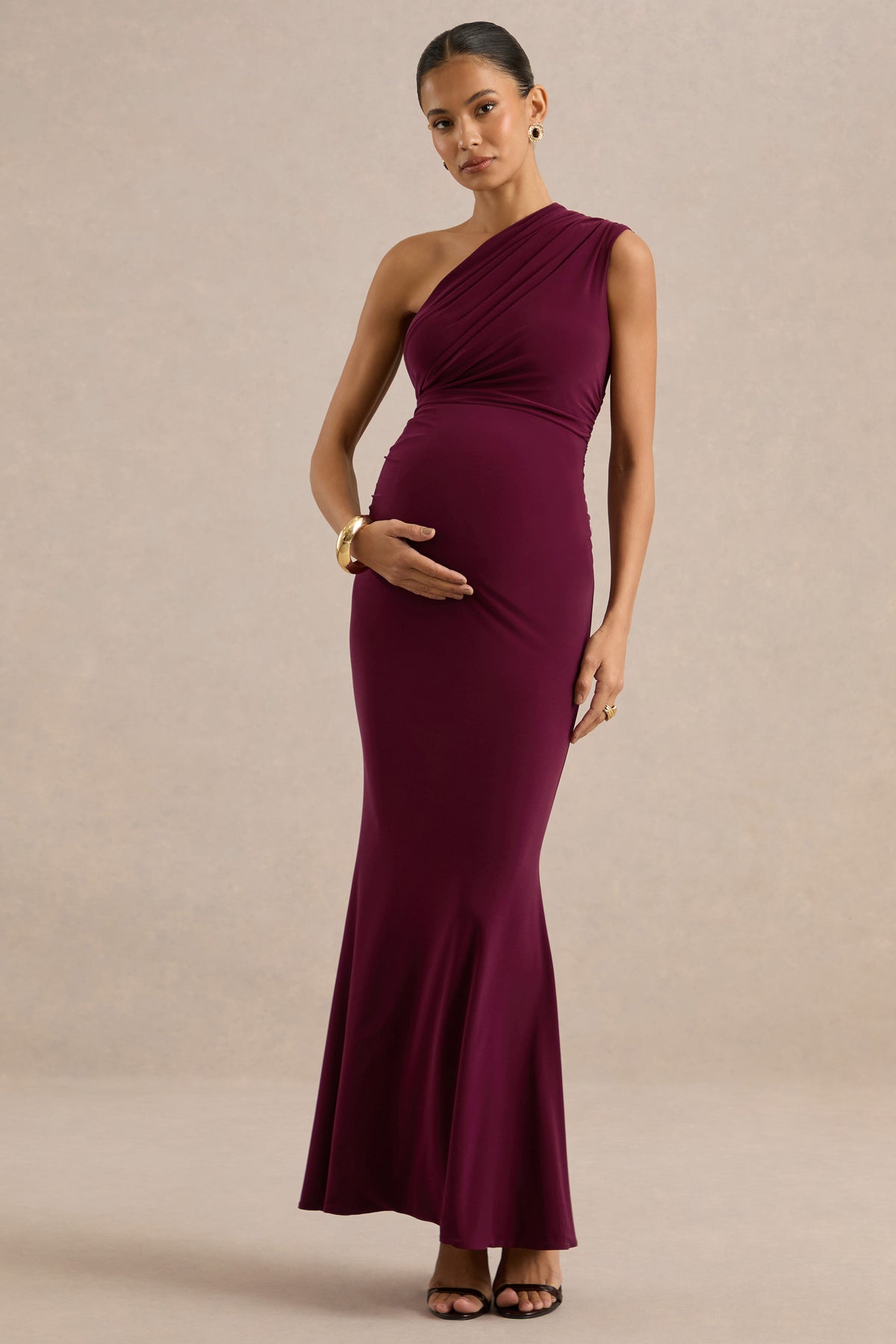ECM_HR_CL139347101 - Gwenenza _ Berry Red Jersey One Shoulder Maternity Maxi Dress With Gathered Detailing2.jpg