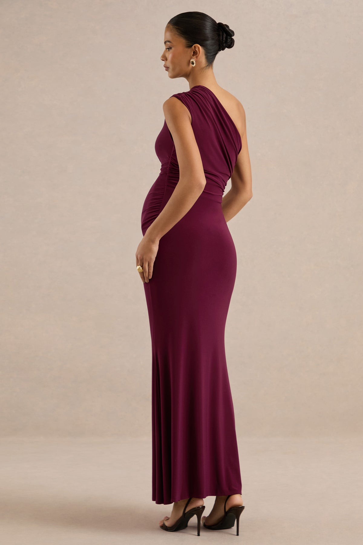 ECM_HR_CL139347101 - Gwenenza _ Berry Red Jersey One Shoulder Maternity Maxi Dress With Gathered Detailing8.jpg