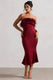 One And Only | Berry Satin Feather Trim Bandeau Midi Dress