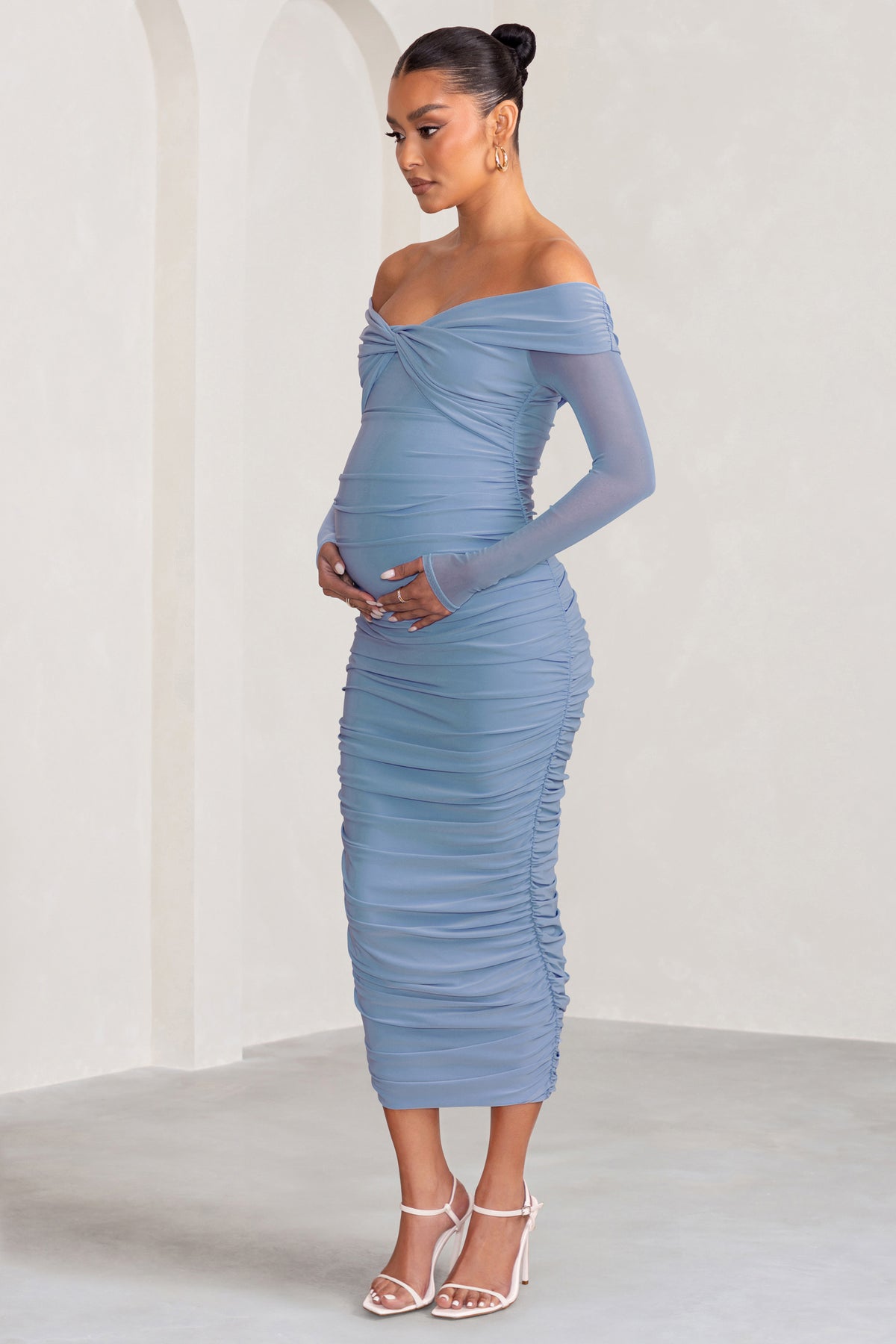 Neva Powder Blue Bardot Twist Maternity Midi Dress – Club L London - UK