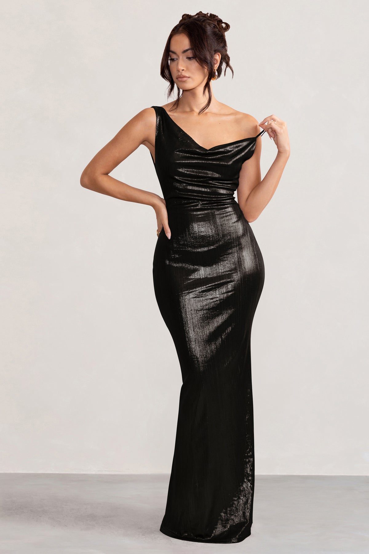 Law of Attraction Black Bardot Draped Split Maxi Dress – Club L London - USA