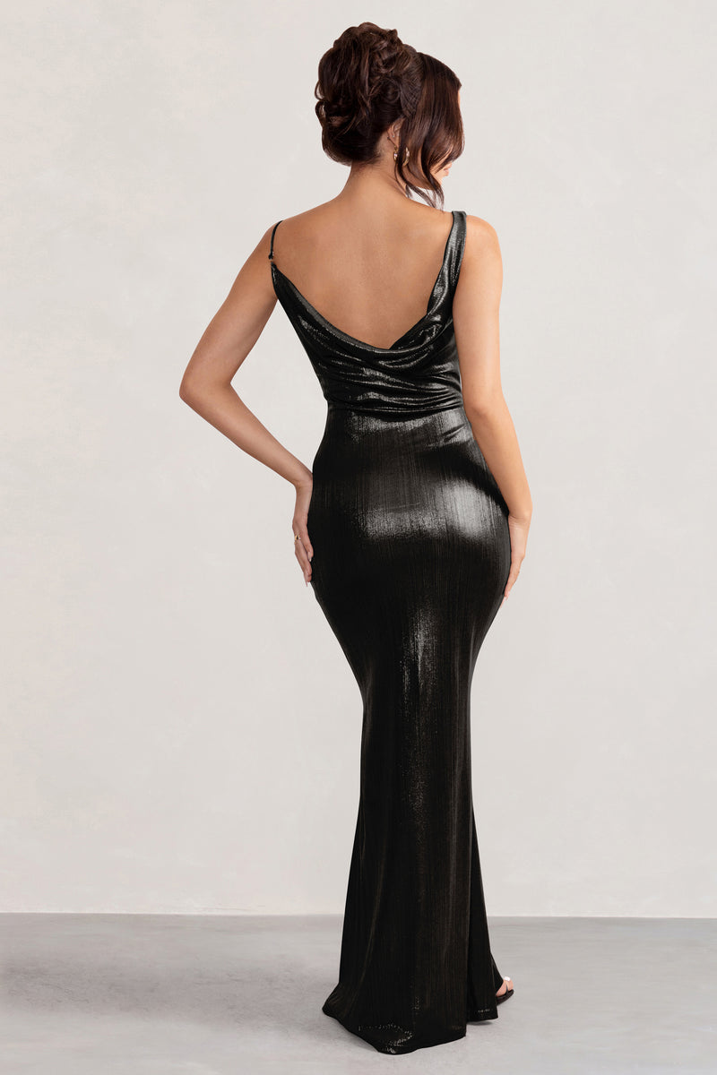 galaxy-shimmer-black-bias-cut-cowl-front-maxi-dress-club-l-london-uk