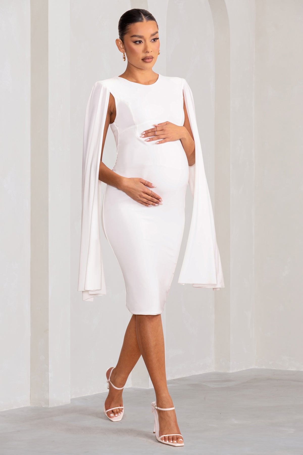 Hey Mama White Maternity Cape Midi Dress – Club L London - UK