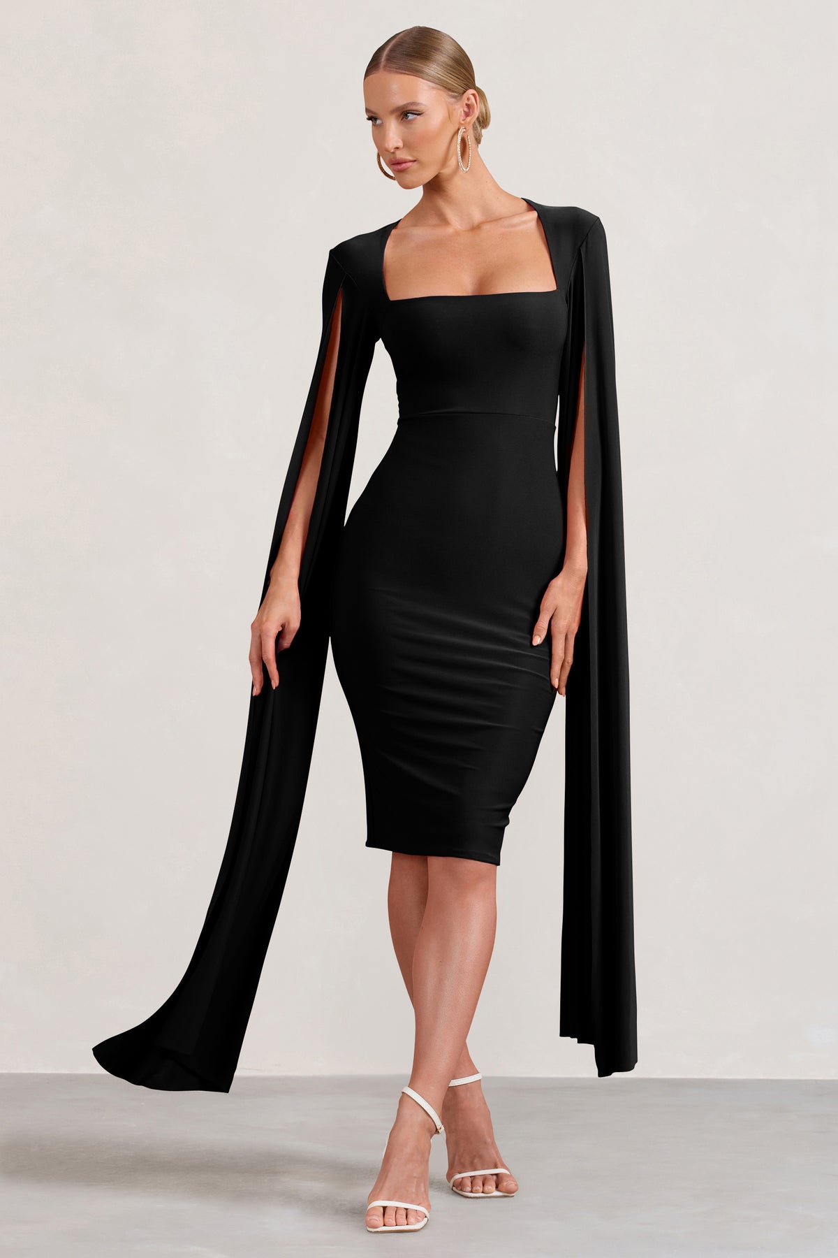 Kate Black Square Neck Maxi Dress with Plunge Back and Side Thigh Sp – Club  L London - UK