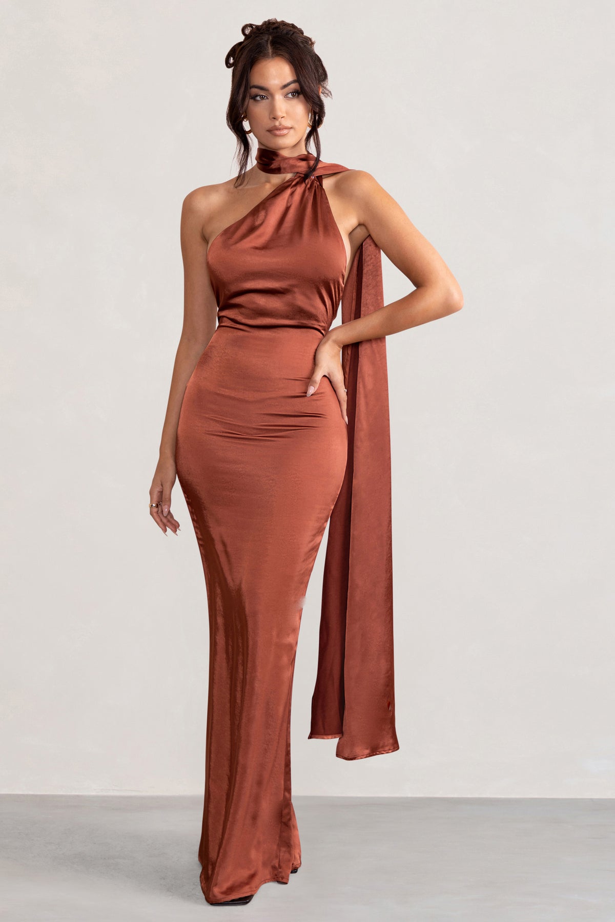 Rust satin maxi dress Clearance