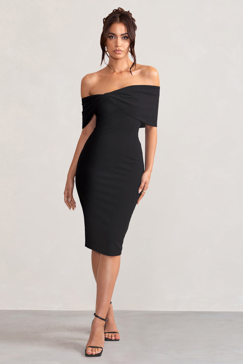 Alyssa Black Bardot Bow Detail Midi Dress – Club L London - UK