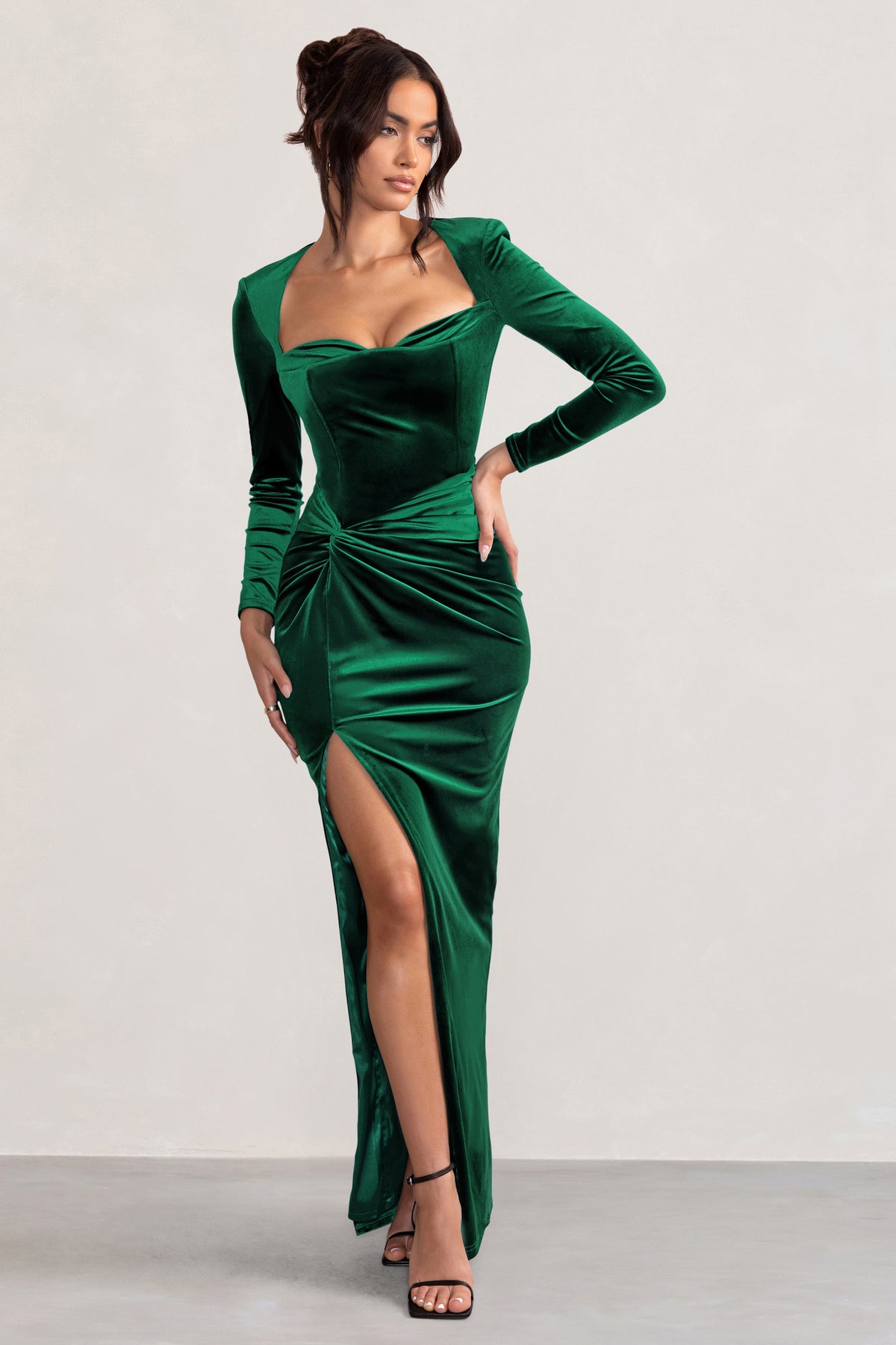Fay Bottle Green Velvet Corset Style Knot Maxi Dress – Club L London - UK