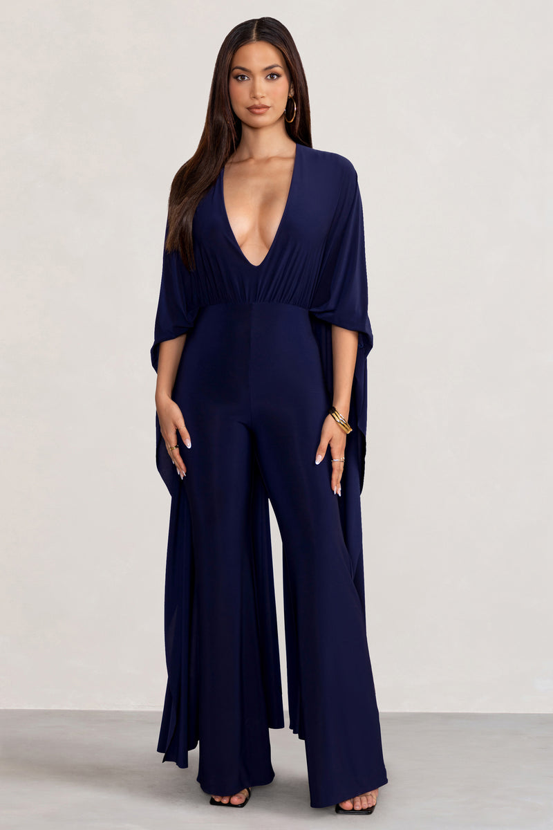 Anais Navy Plunge Jumpsuit with Cape – Club L London - UK