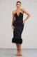 Kensington | Black Bodycon Midi Dress With Statement Feather Trim - Club L 
