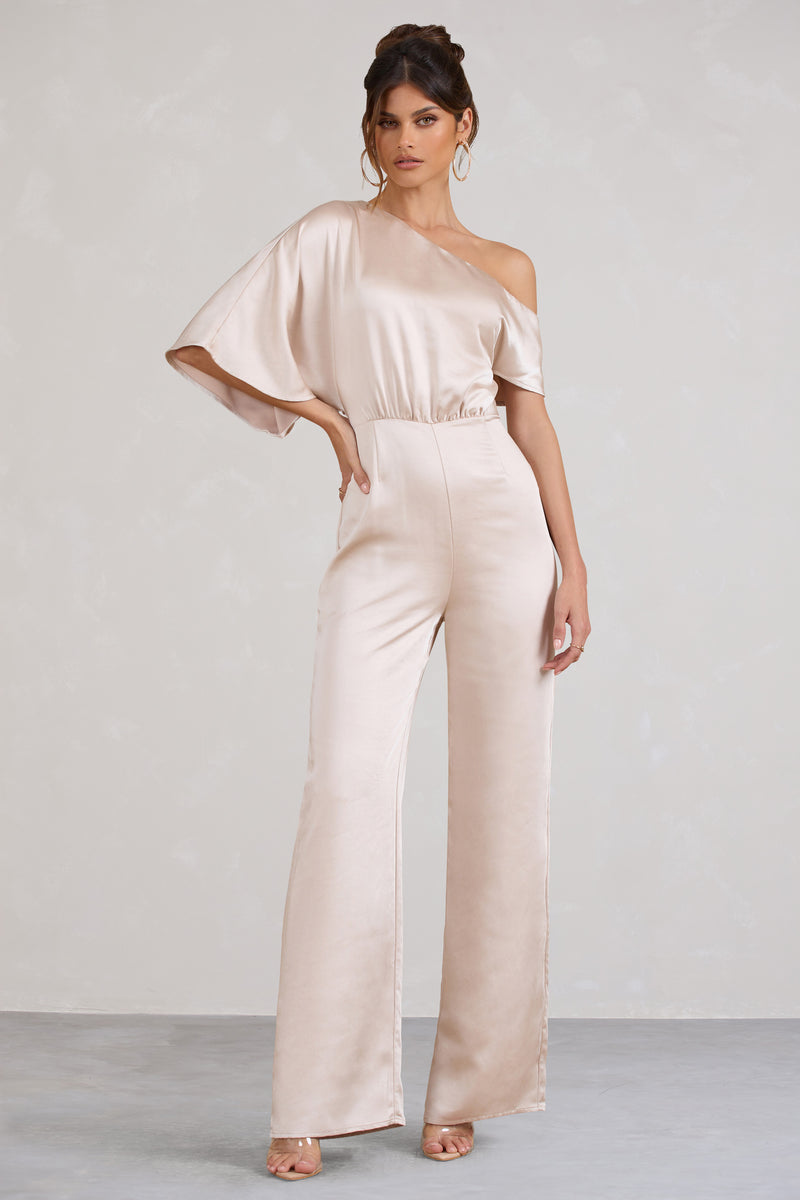 Marvellous Champagne Satin Asymmetric Flared-Leg Jumpsuit – Club L ...