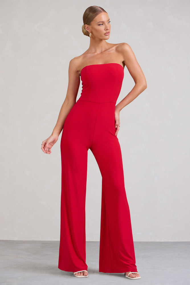 Darya Red Bandeau Wide Leg Jumpsuit – Club L London - UK