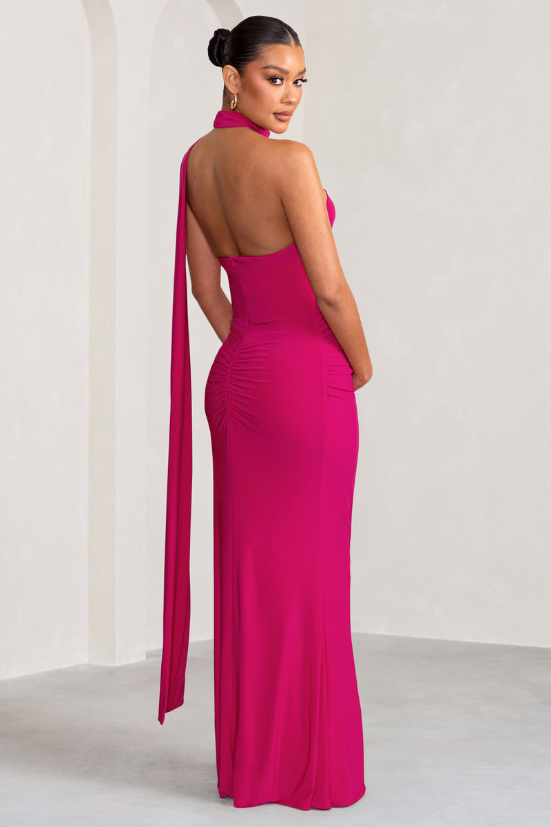 Alula Hot Pink Maternity Asymmetric Maxi Dress with Cape Detailing ...