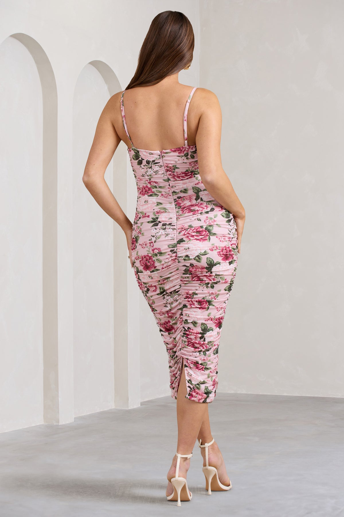 Sentimental Pink Floral Maternity Midi Dress with Cami Straps and