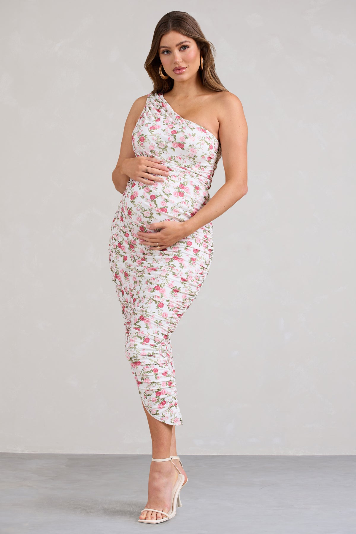 Late Night White Maternity Ruched One Shoulder Midi Dress – Club L London -  USA