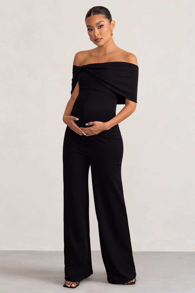 Meave Black Bardot Bow Maternity Jumpsuit – Club L London - UK
