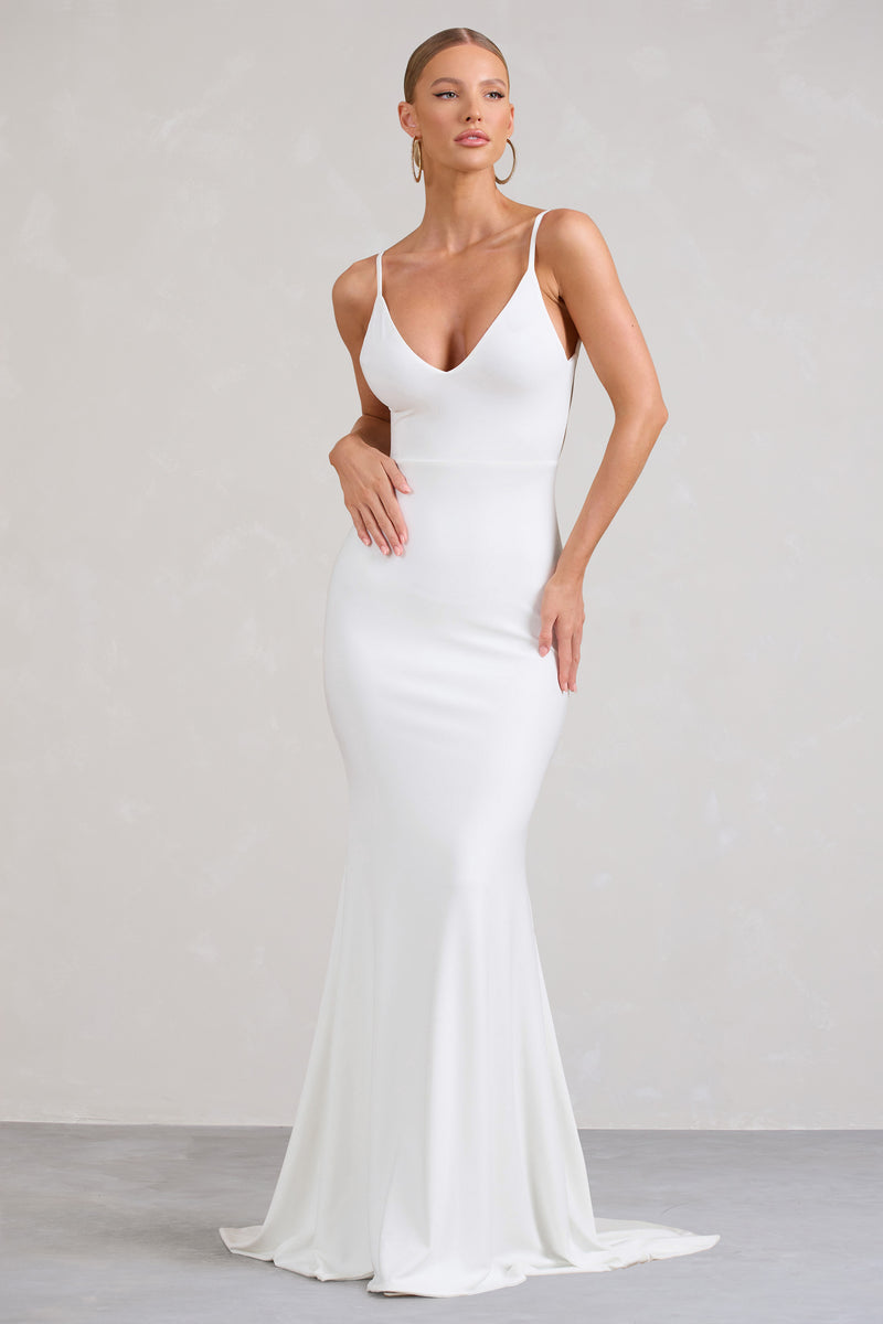 Endless Love White Backless Knot Detail Fishtail Maxi Dress – Club L ...