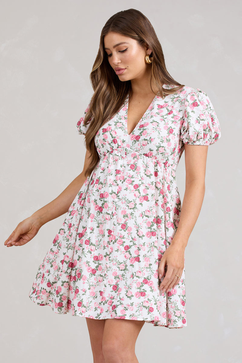 By The Cypress Pink Floral Maternity V-Neck Puff-Sleeved Buttoned Mi ...