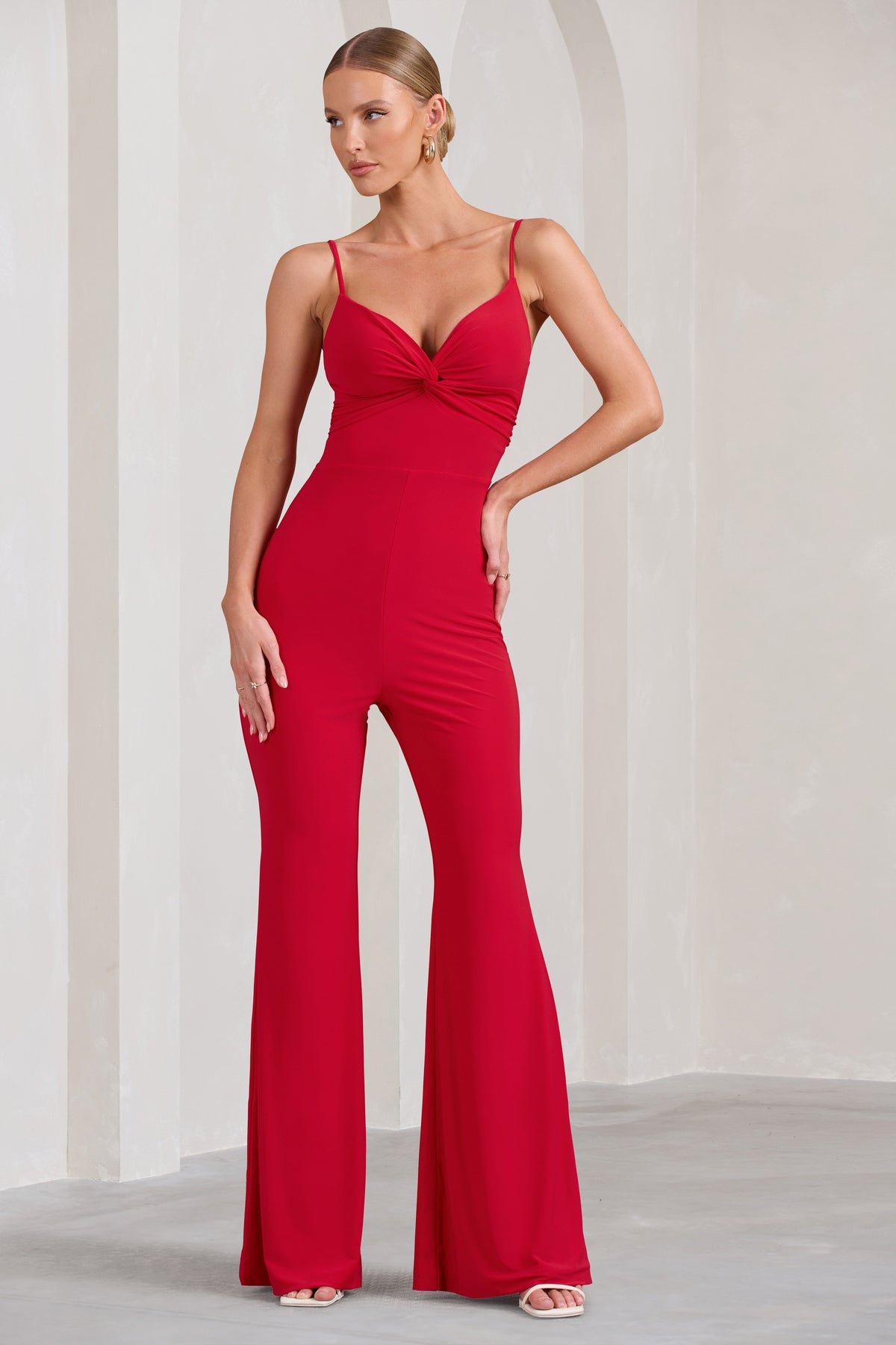 Aspiration Red Knot Detail Ruched Jumpsuit – Club L London - UK