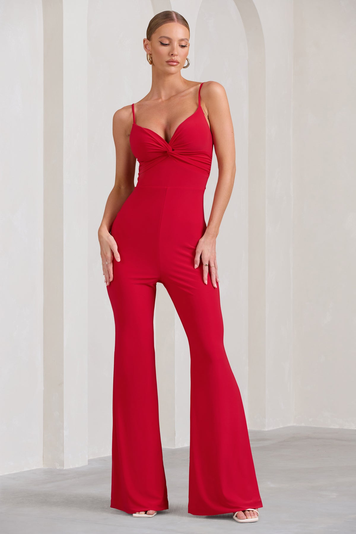 Aspiration Red Knot Detail Ruched Jumpsuit – Club L London - UK