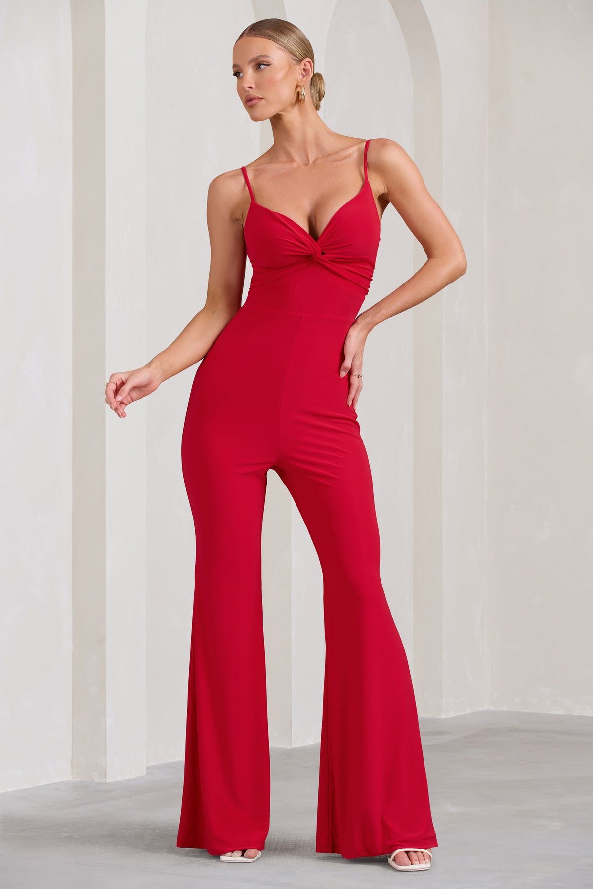Aspiration Red Knot Detail Ruched Jumpsuit – Club L London - UK