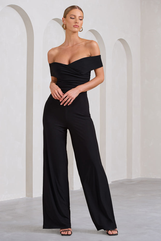 Recognition Black Off The Shoulder Ruched Jumpsuit – Club L London - UK