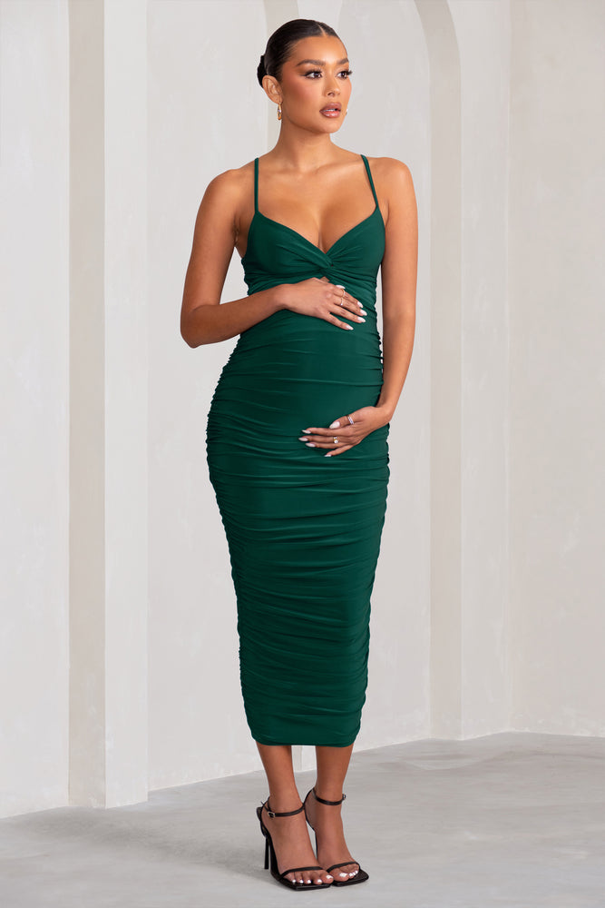 Desired Bottle Green Maternity Cami Midi Dress with Twist Plunge – Club ...