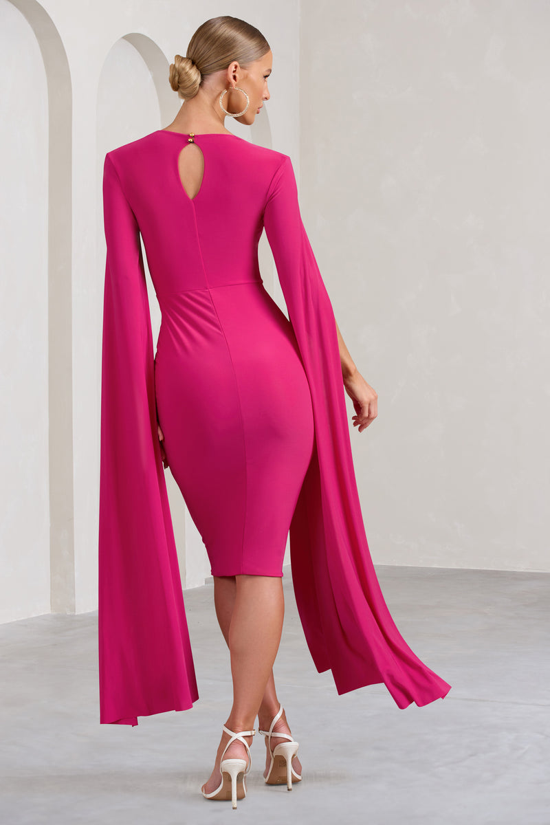 Flawless Hot Pink Square Neck Midi Dress With Cape Sleeves – Club L ...