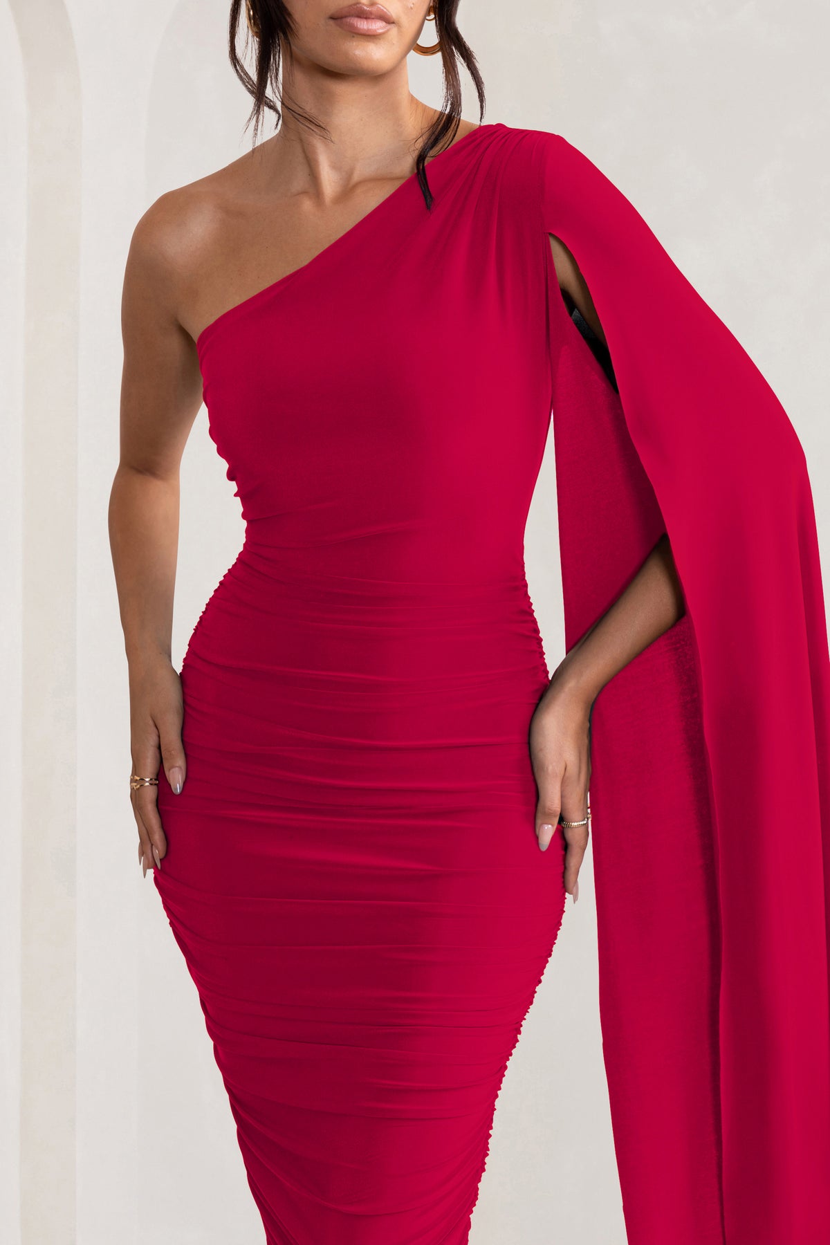 Red evening dress store midi