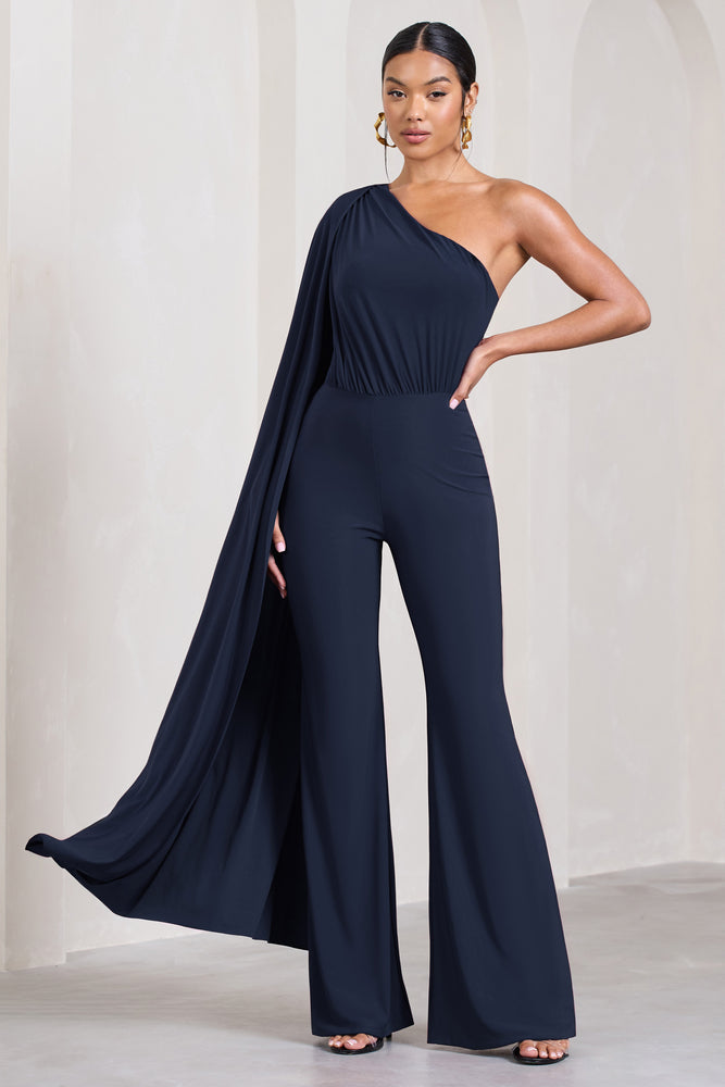 Aurora Navy One Shoulder Cape Sleeve Jumpsuit – Club L London - UK