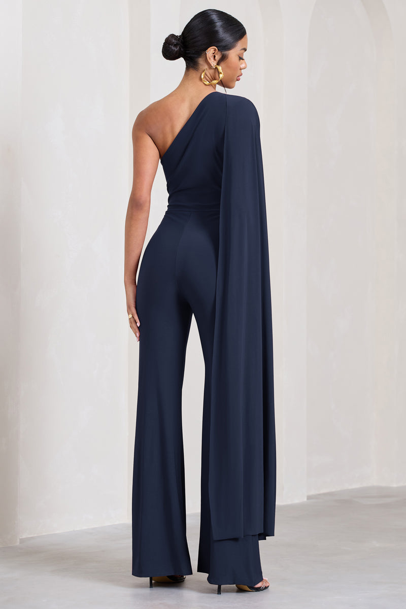 Aurora Navy One Shoulder Cape Sleeve Jumpsuit – Club L London - UK