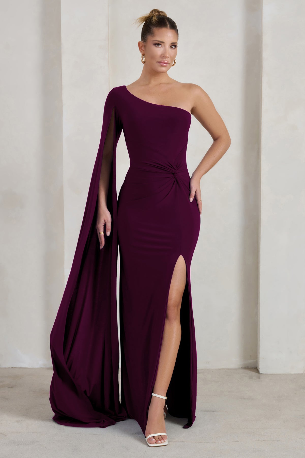 Romi Plum One Shoulder Twist Design Maxi Dress – Club L London - UK