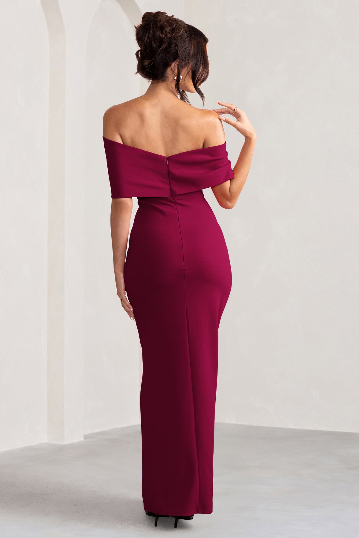 Burgundy bardot hotsell maxi dress