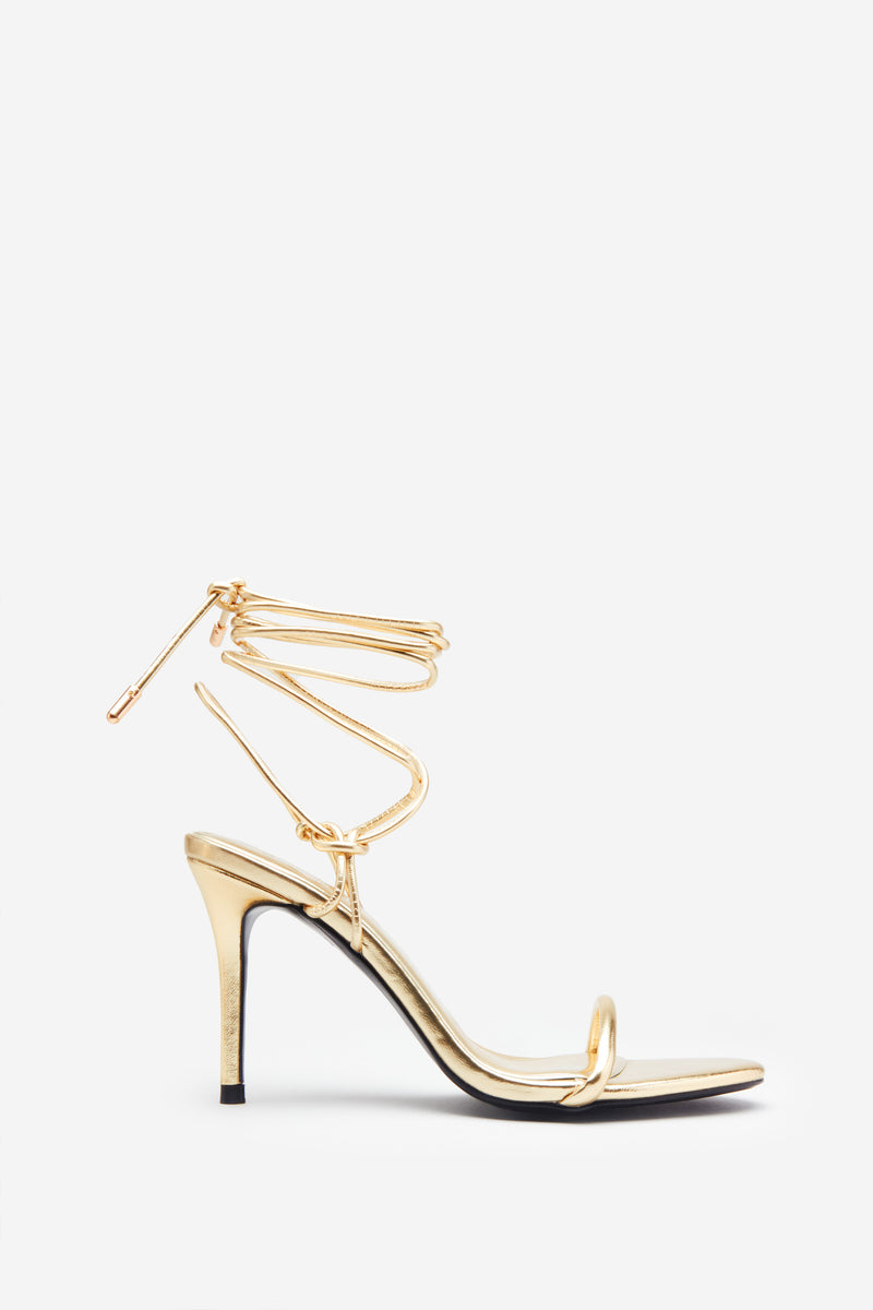 Crossed Wires Gold Metallic Lace-Up Heeled Sandals – Club L London - UK