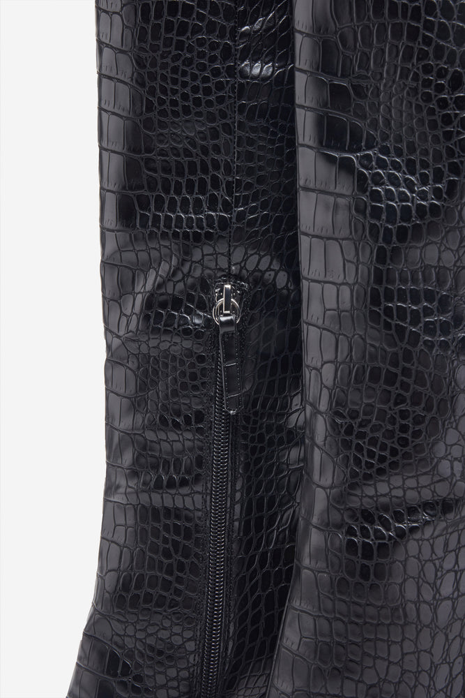 Uptown Black Croc Fitted Over-Knee Pointed Heeled Boots – Club L