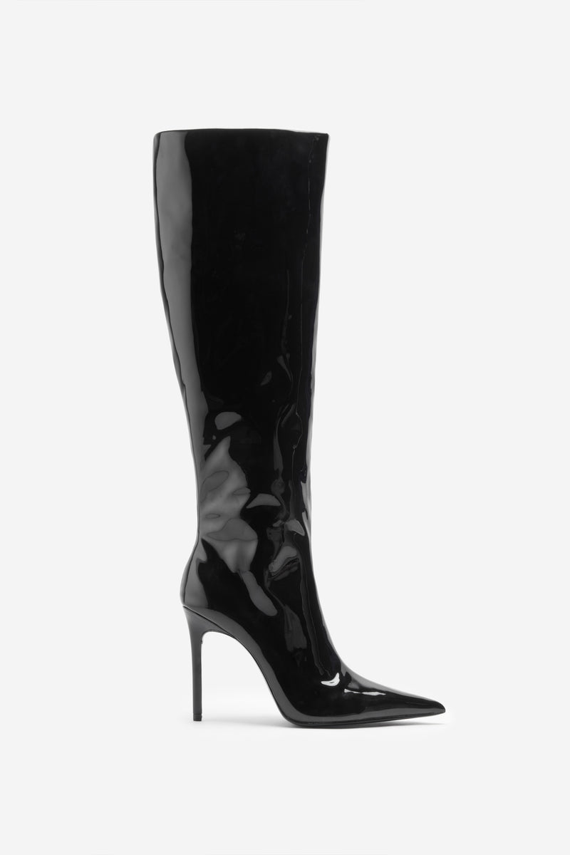 Over It Black Fitted Over-Knee Pointed Heeled Boots – Club L London - UK