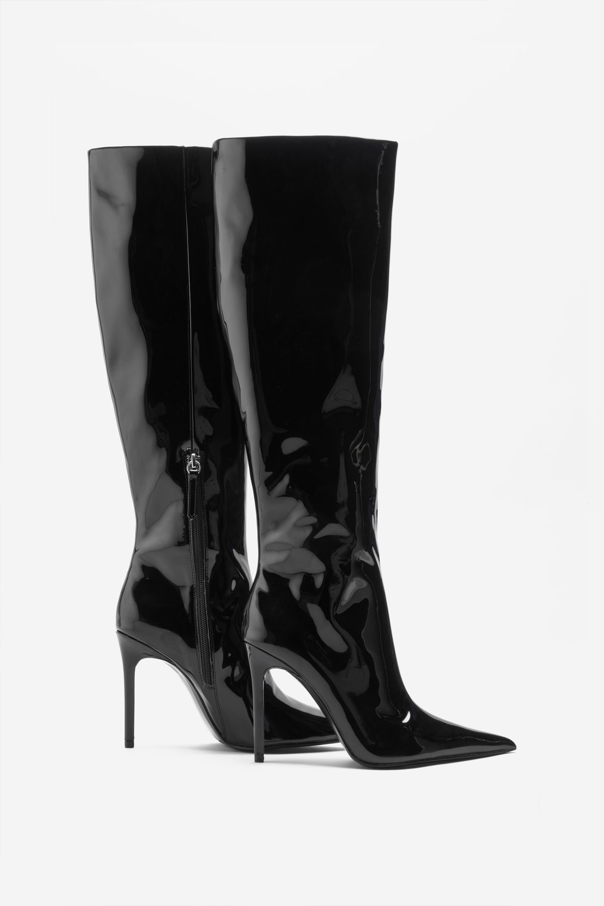 Irossi Black Stretch Patent Pu Knee High Boots by Diana Ferrari | Shop  Online at Diana Ferrari