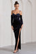 Meribel | Navy Velvet & Satin Long-Sleeved Corset Maxi Dress - Club L 
