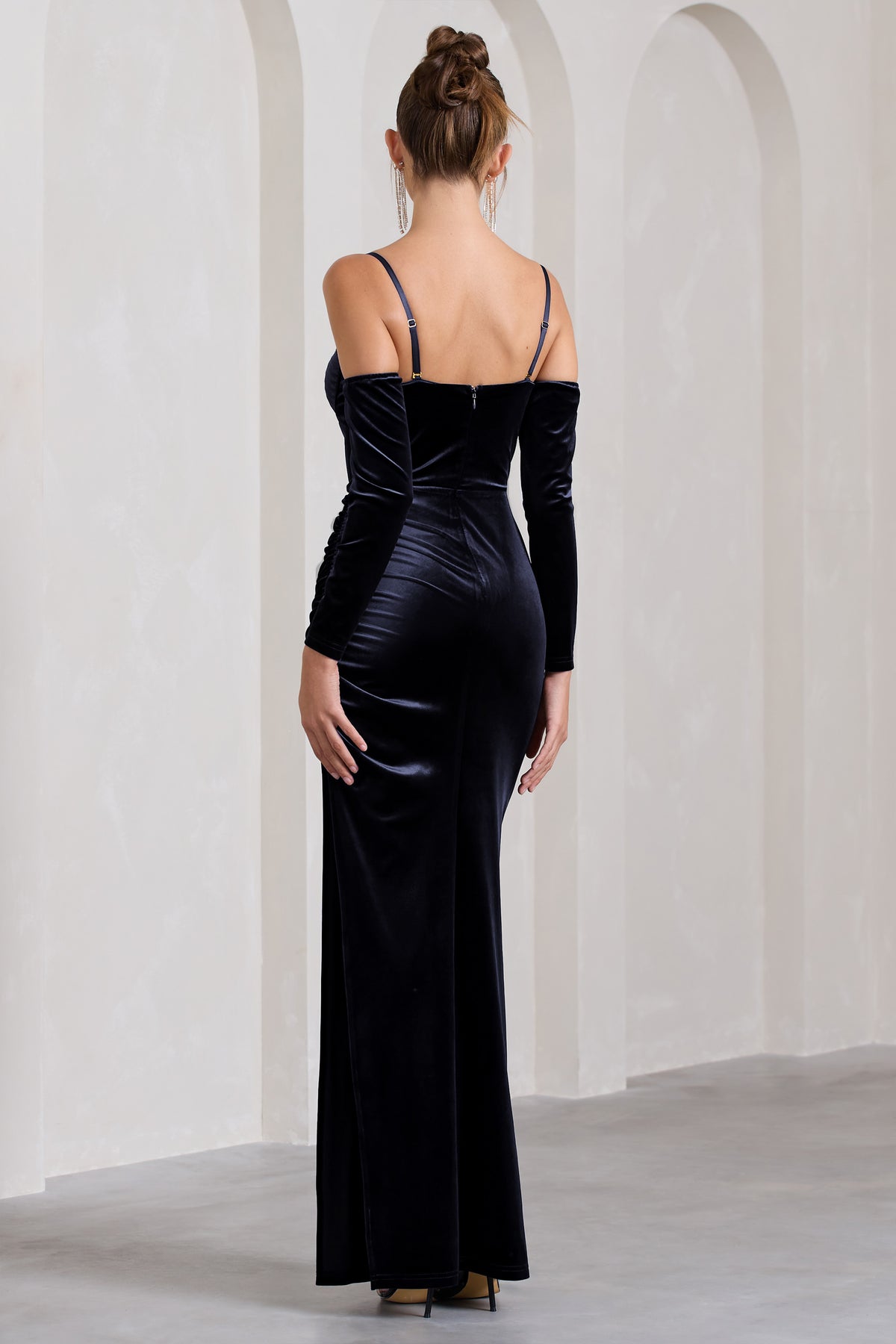 Meribel | Navy Velvet & Satin Long-Sleeved Corset Maxi Dress - Club L 