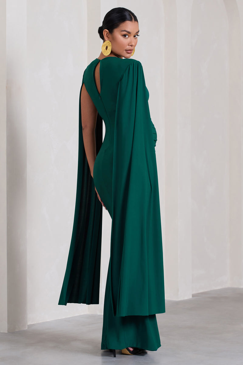 Divine Timing Bottle Green Maternity Maxi Dress With Cape Sleeves ...