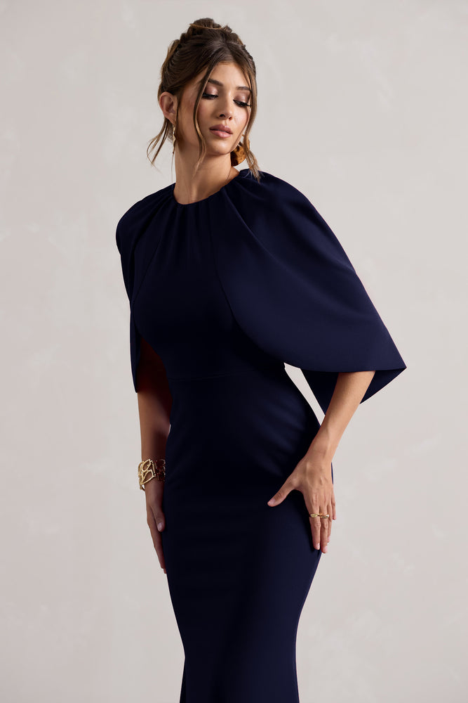 Kianne Navy Draped Short-Sleeve Maxi Dress – Club L London - UK