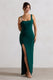 Kate | Bottle Green Square Neck Maxi Dress with Plunge Back and Side Thigh Split - Club L 