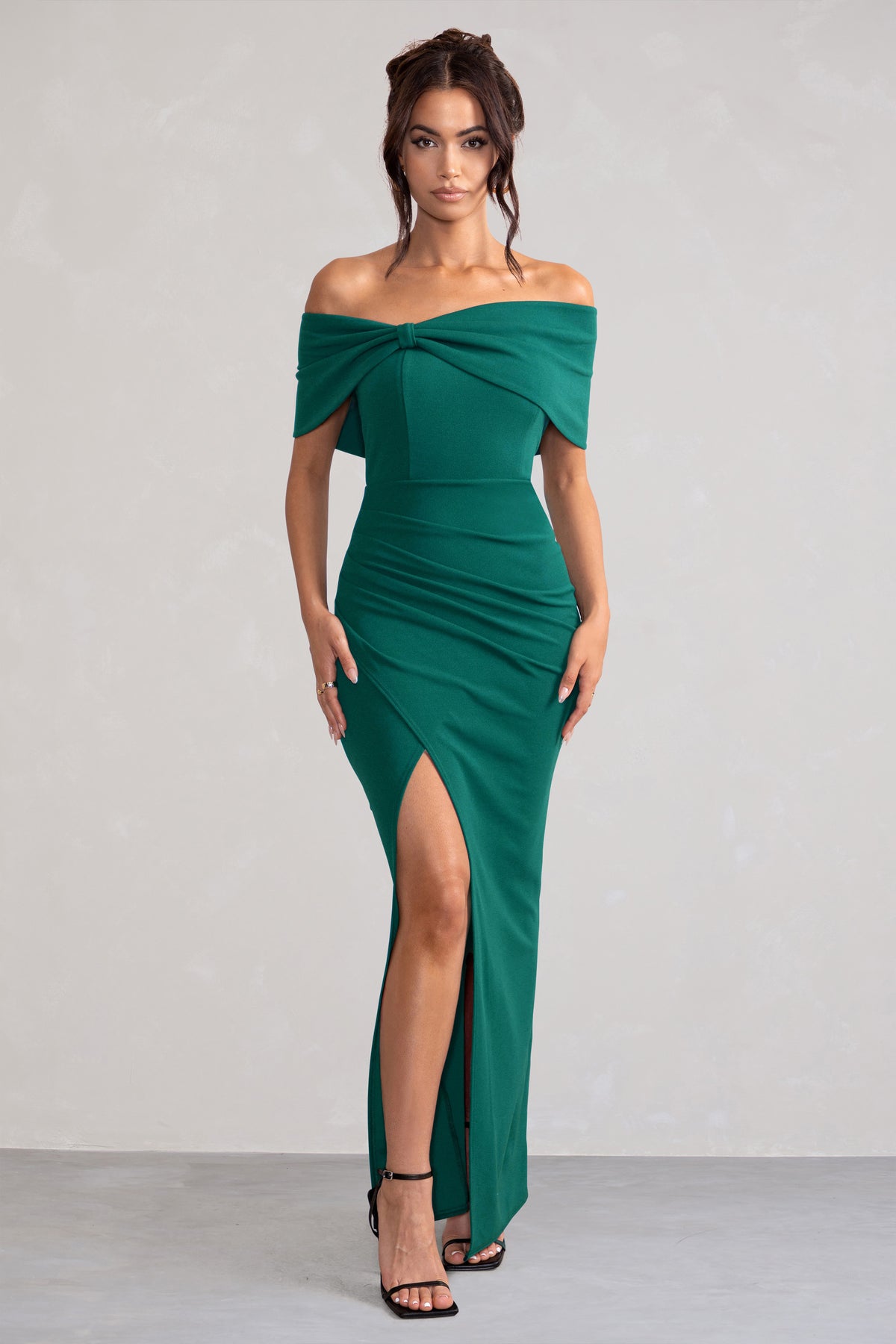 Eva Green Bardot Bow Detail Maxi Dress With Thigh Split – Club L London ...