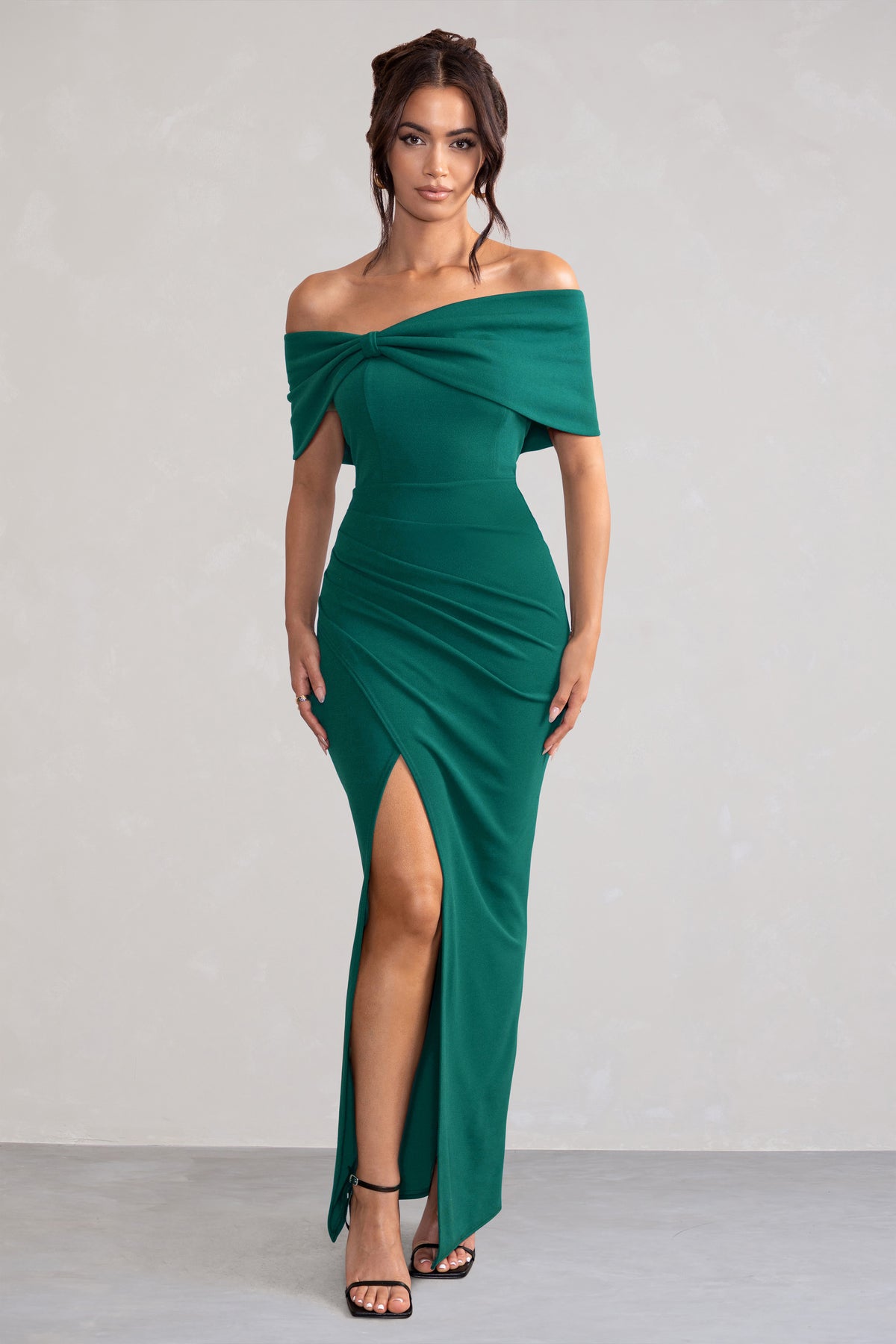 Eva Green Bardot Bow Detail Maxi Dress With Thigh Split – Club L London ...
