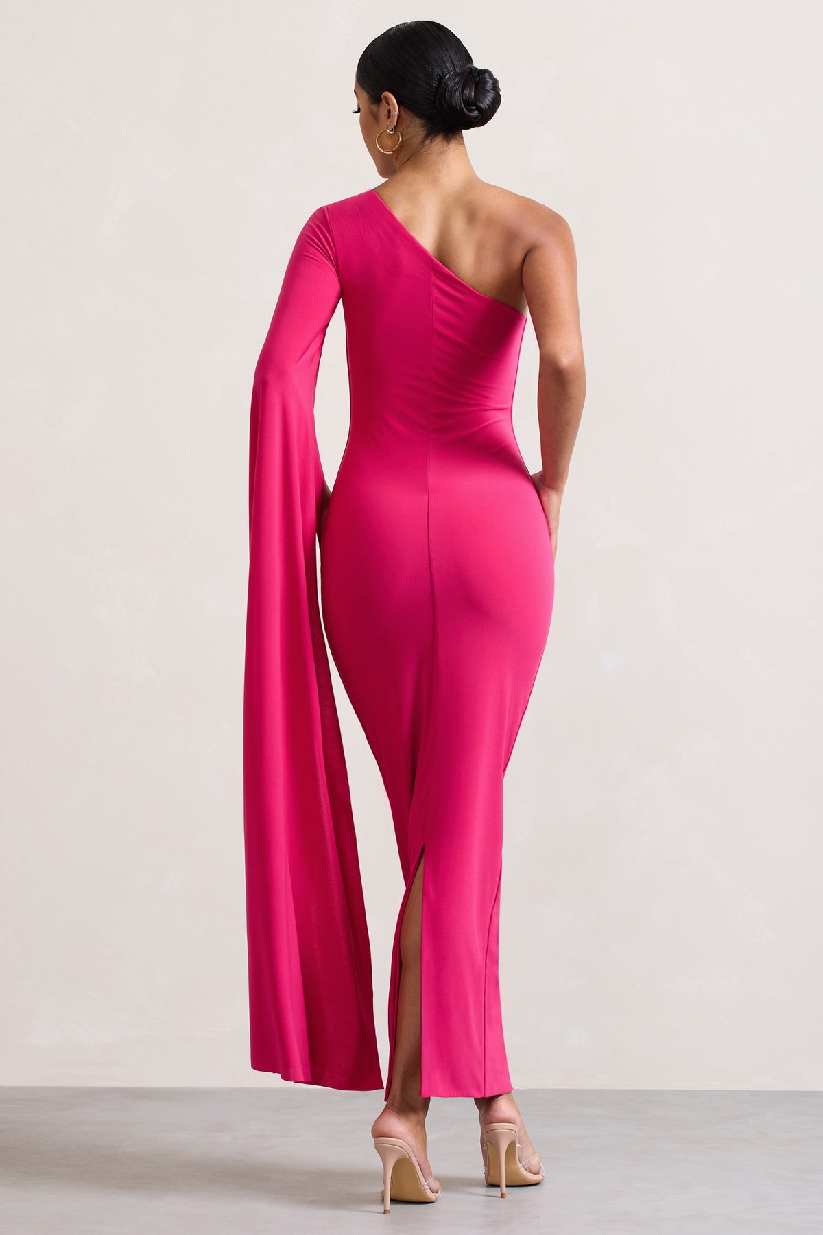 Dominique Hot Pink One Shoulder Cape Sleeve Bodycon Maxi Dress – Club L  London - UK