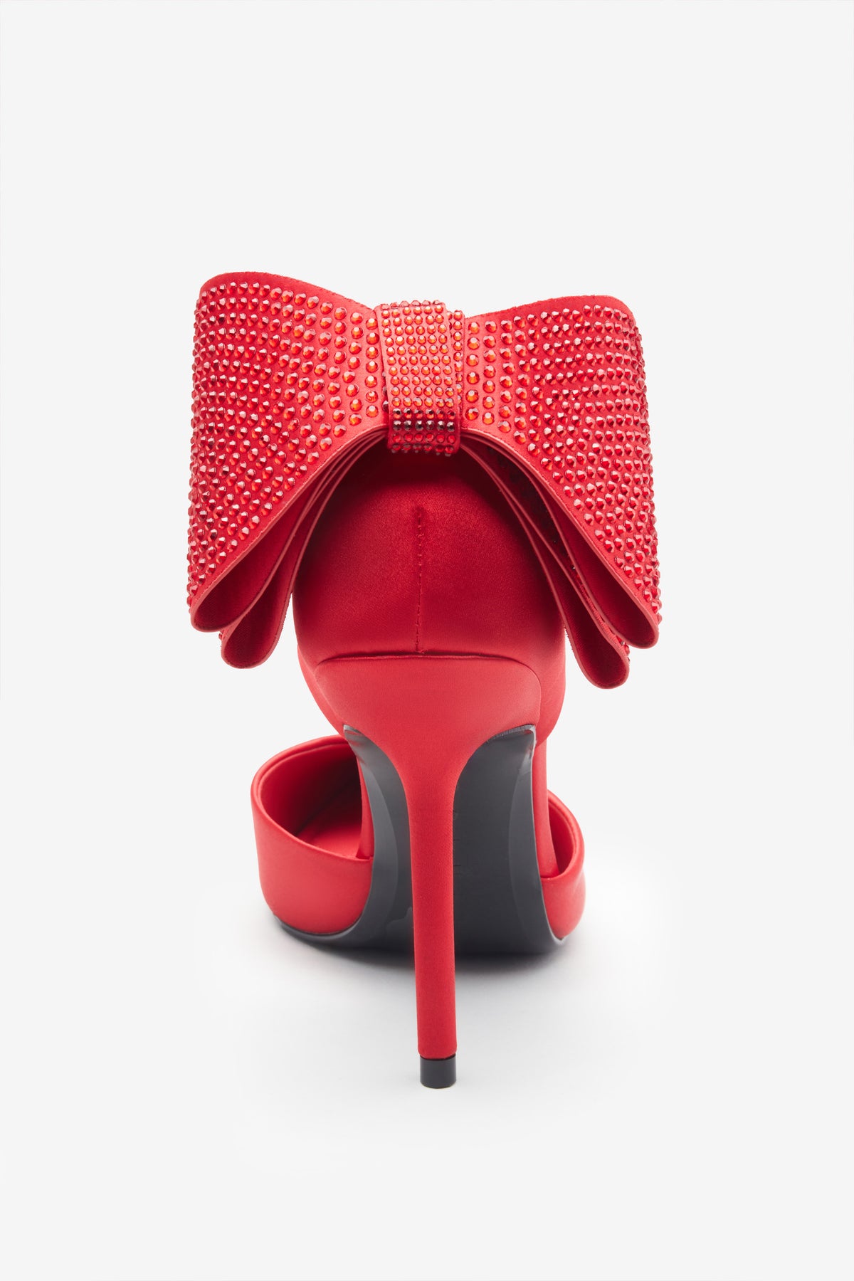 4-inch Open Toe Ankle Strap Red Heels with Bow | Bella Belle