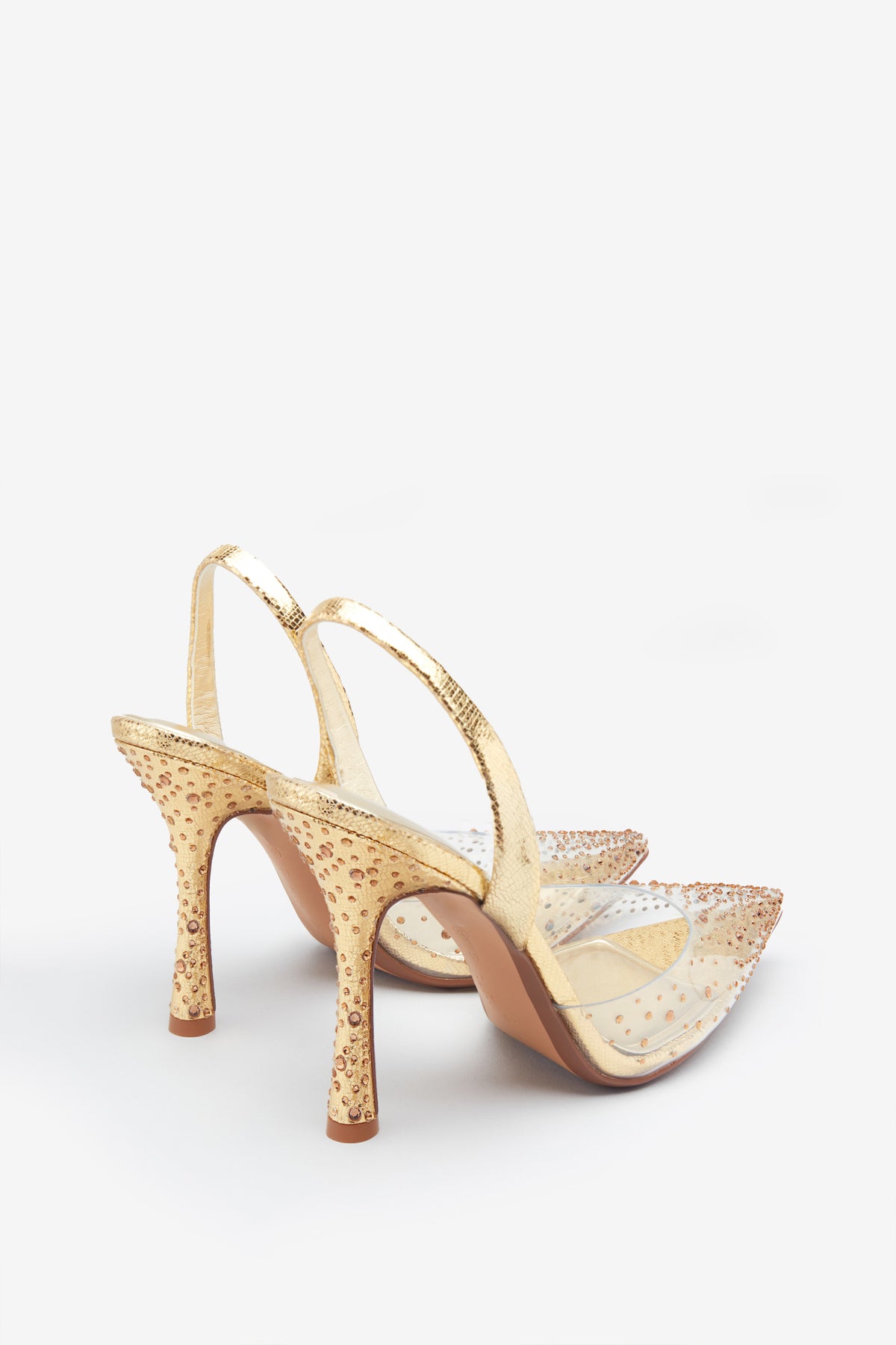 Covergirl Gold Diamante Sling Back Pointed Heels – Club L London - UK